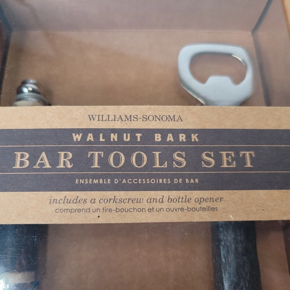 Williams Sonoma Walnut Bark Bar Tool‎ Bottle Opener & Corkscrew New Old Stock
